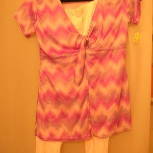 Vntg tie front zig zag pattern top pink purple Med 34 36 Temptations